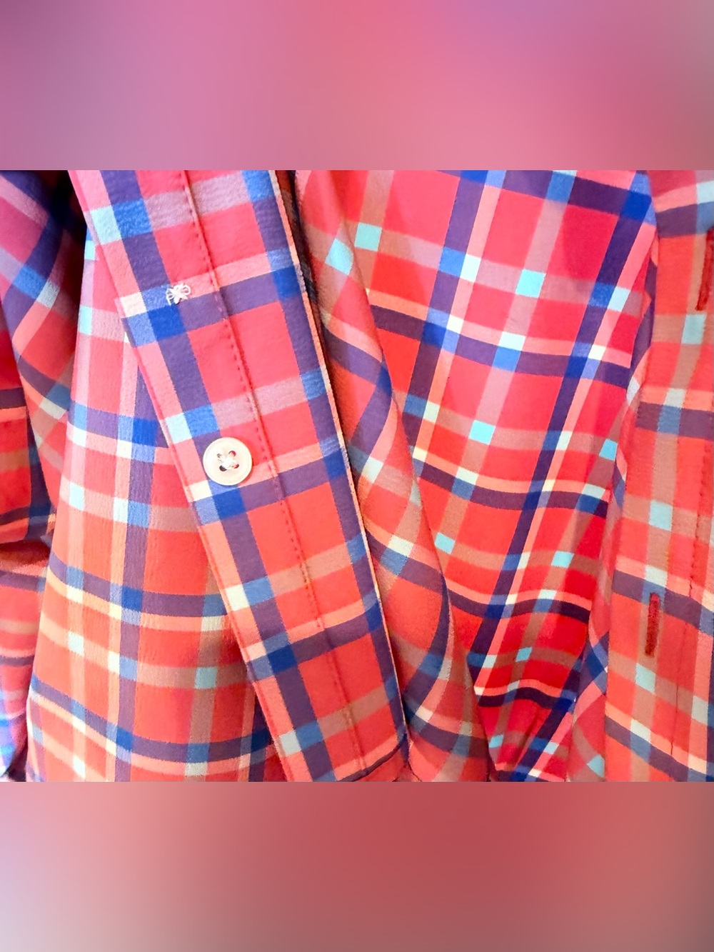 Mizzen+Main Leeward Coral and Blue Plaid Long-Sleeve Button-Down Shirt NWOT - Picture 3 of 7